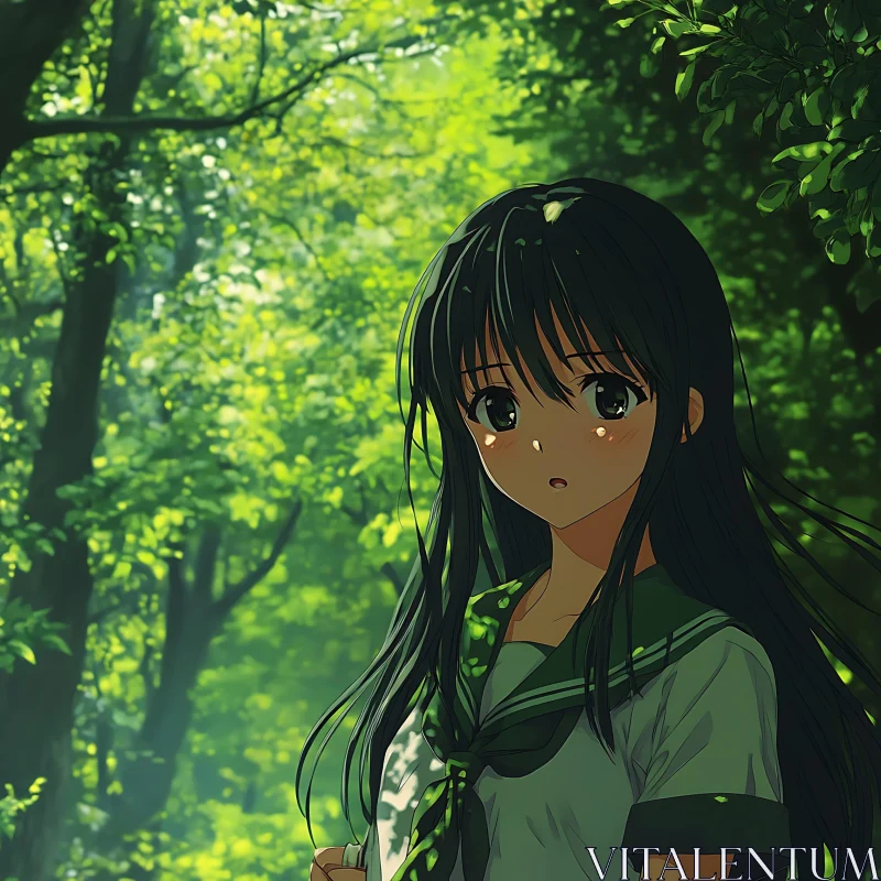 Anime Girl in Green Nature