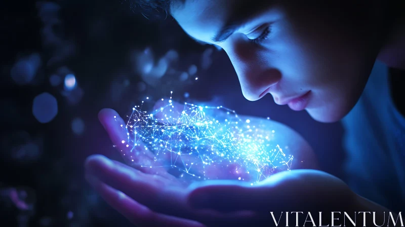 Person with Glowing Network in Hands