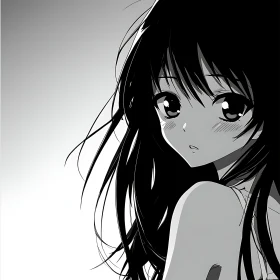 Contemplative Anime Girl in Monochrome