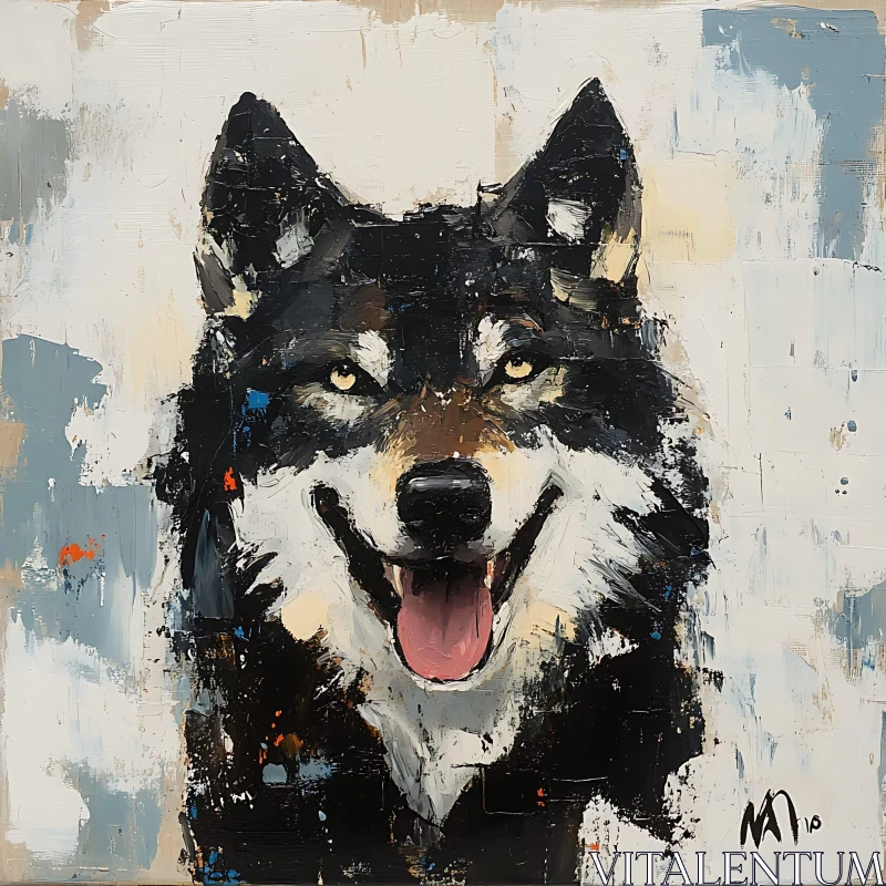 Smiling Wolf Acrylic Portrait AI Image