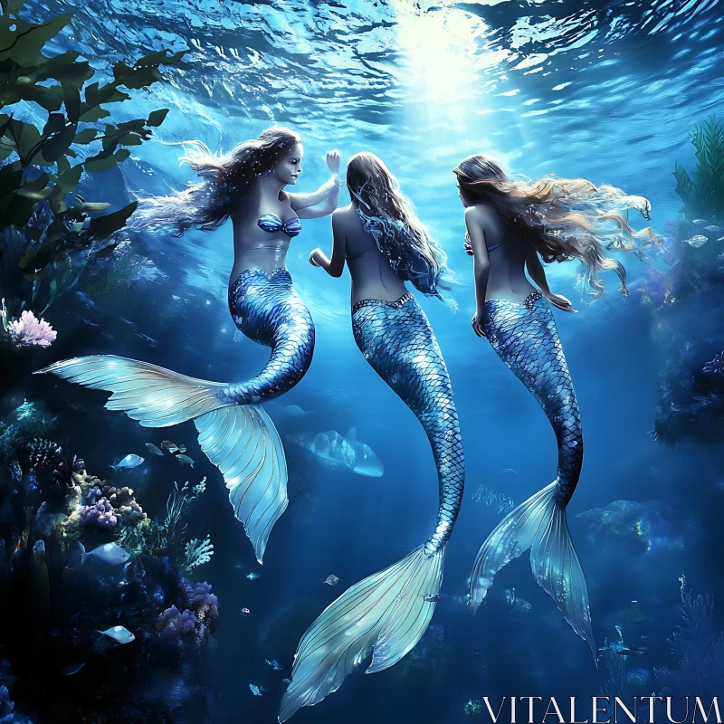 Mystical Underwater Scene with Mermaids