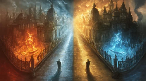 Symmetrical Cityscape of Opposing Elements