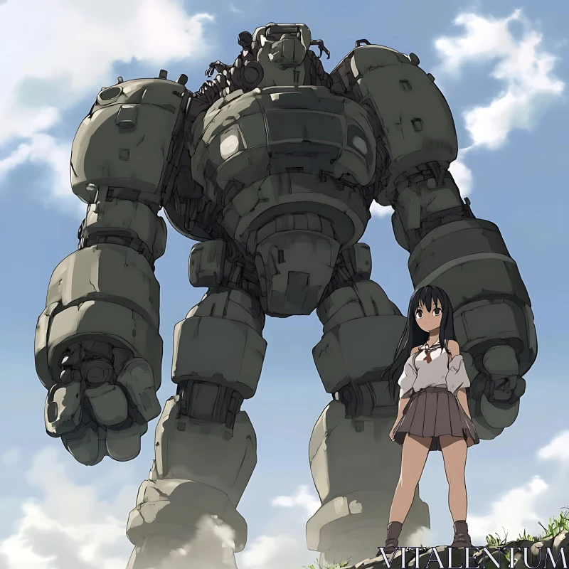 Giant Mecha and Confident Young Woman