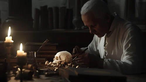 Man Examining Skull