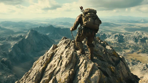 Lone Hiker on Mountain Top