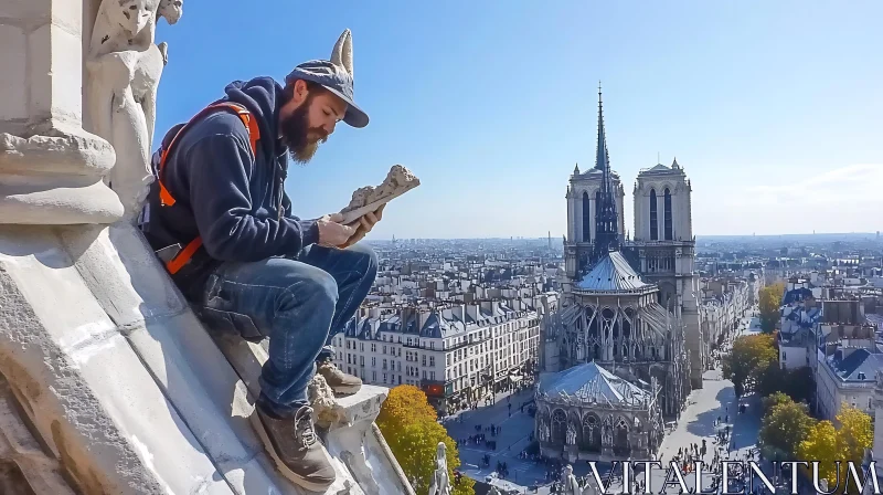 Man Inspecting Stone at Notre Dame