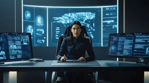 Woman working with data