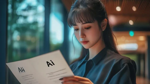 Woman Concentrating on AI Document