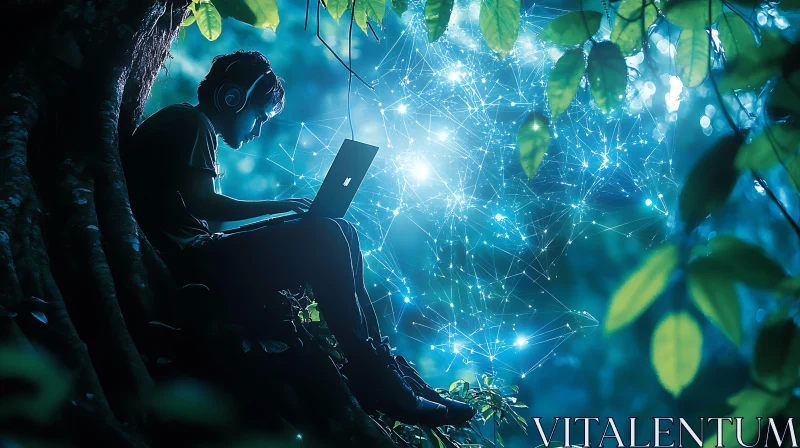 Man Working on Laptop in Tree