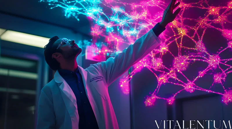 Man in Lab Coat with Glowing Nodes