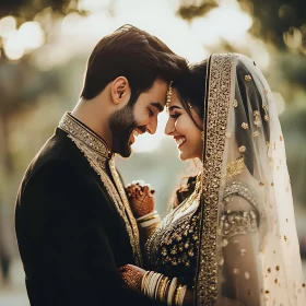 Joyful Couple in Traditional Wedding Attire