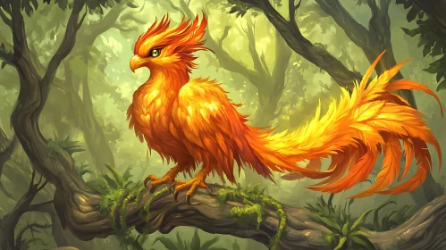 Fiery Phoenix Perched in Forest Art