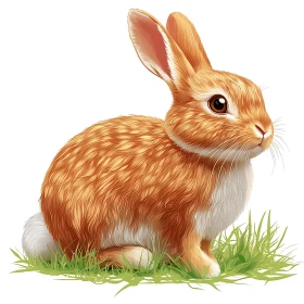 Cute Rabbit on Grass - Digital Art