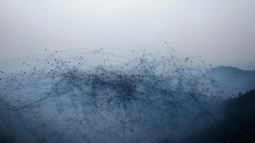 Misty Landscape with Abstract Lines
