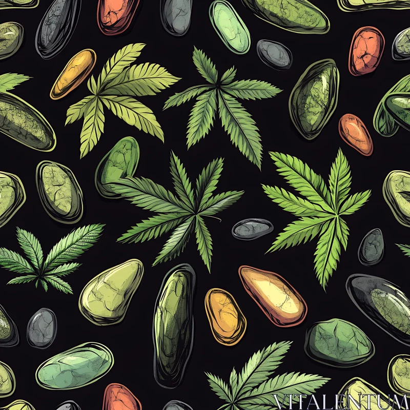 Seamless Marijuana and Stones Design