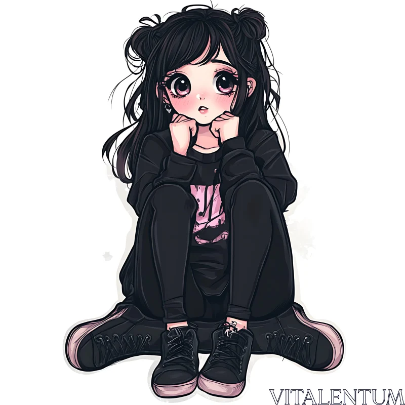 Pensive Anime Character with Black Hair