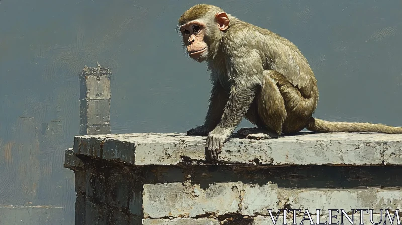 Pensive Primate in an Urban Setting AI Image