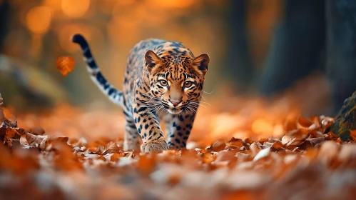 Wild Cat in Fall Forest