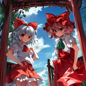 Anime Illustration of Girls in Red Outfits