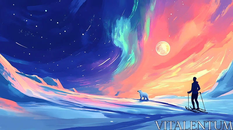 Aurora Borealis Over Snowy Mountains AI Image