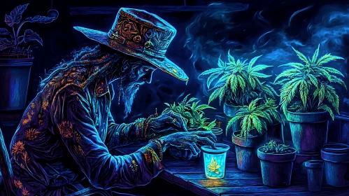 Mystical Plants and a Man Illustration