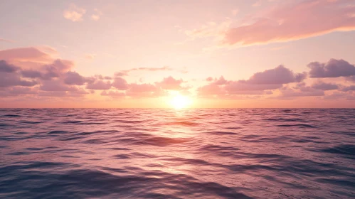 Ocean Sunset with Golden Sky and Gentle Waves