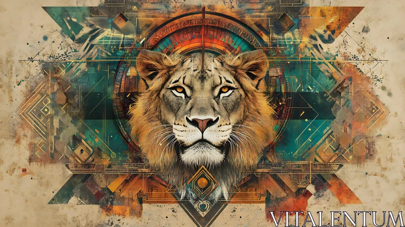 Abstract Lion Art with Geometric Elements