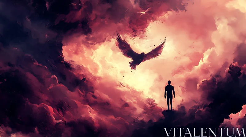 Man and Eagle in a Dreamlike Sky