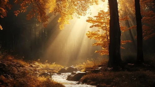Autumnal Forest with Sun Rays