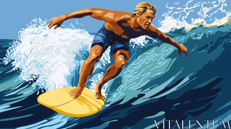 Riding High: Surfer on a Blue Wave