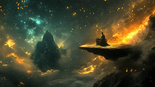 Cliffside Pianist in a Celestial Dreamscape