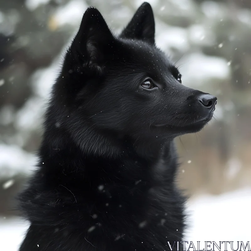 Schipperke Dog Portrait in Snowy Ambiance