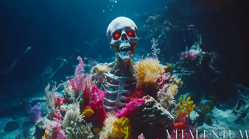 Underwater Skeleton with Coral Reef AI Image