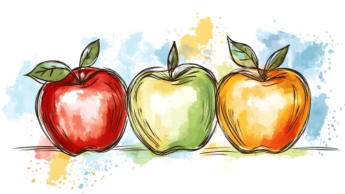Three Apples in Watercolor Style