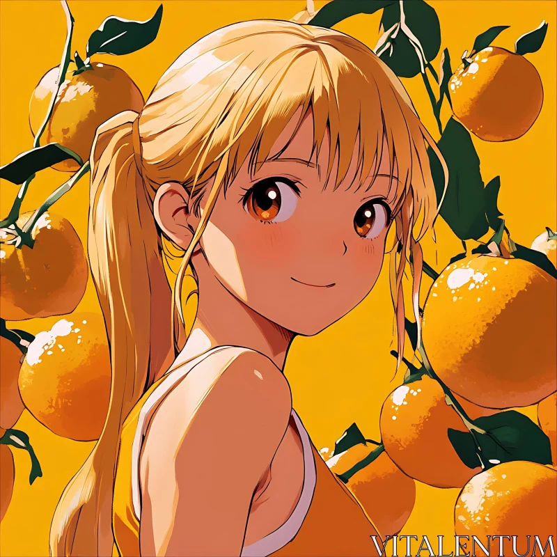 Cheerful Anime Girl with Oranges