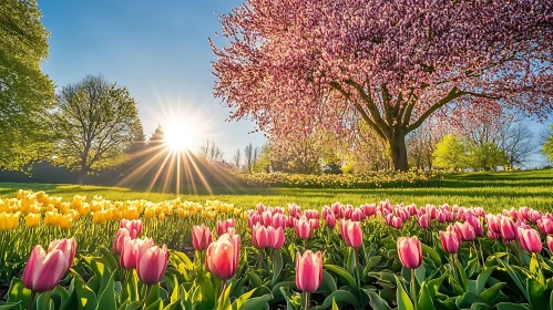 Field of Tulips in Spring Blossom