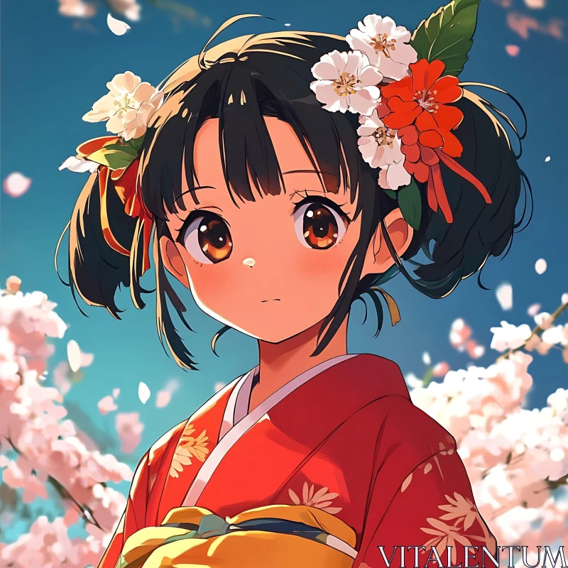 Springtime Anime - Girl with Cherry Blossoms AI Image