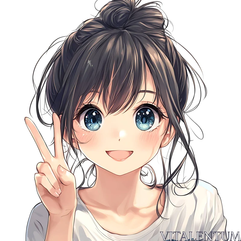 Smiling Anime Girl with Messy Bun