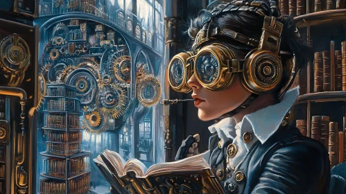 Steampunk Scholar Lost in a Book