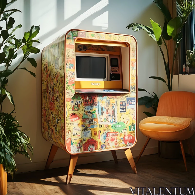 AI ART Vintage Cabinet with Small Television