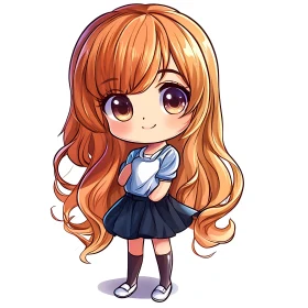 Adorable Chibi Girl in Blue and White Outfit