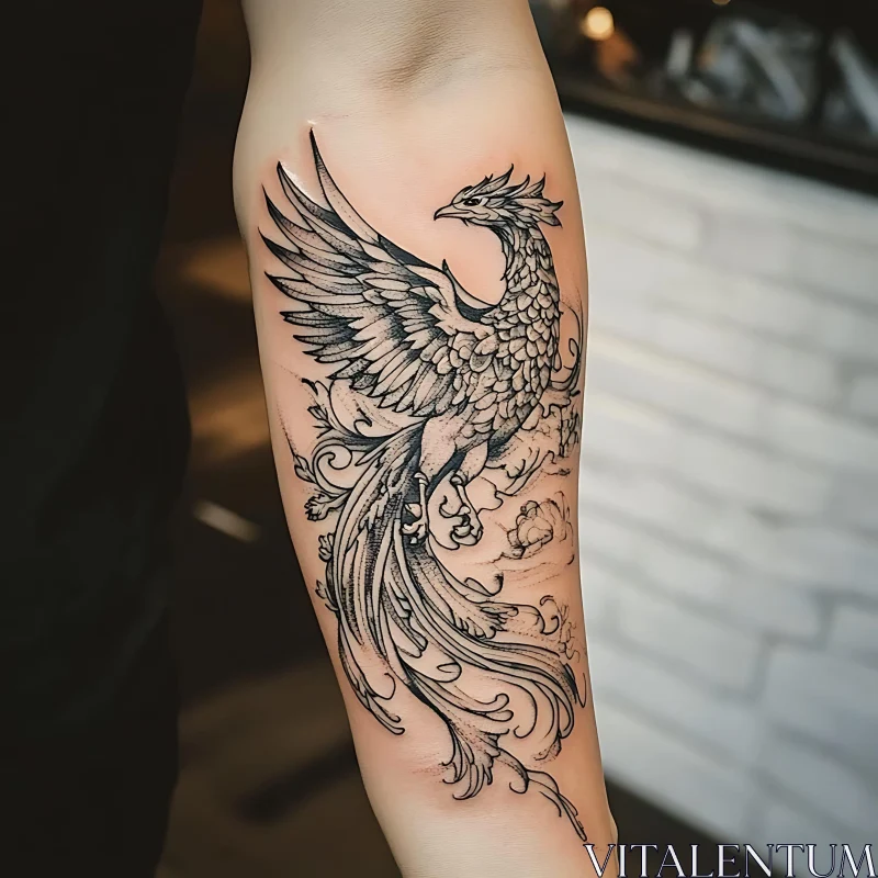 Phoenix Rising Tattoo Black Ink Design
