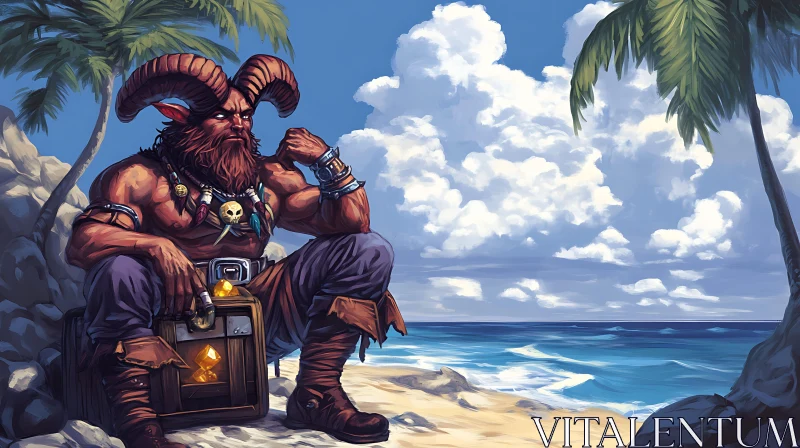 Fantasy Demon with Treasure on Tropical Beach