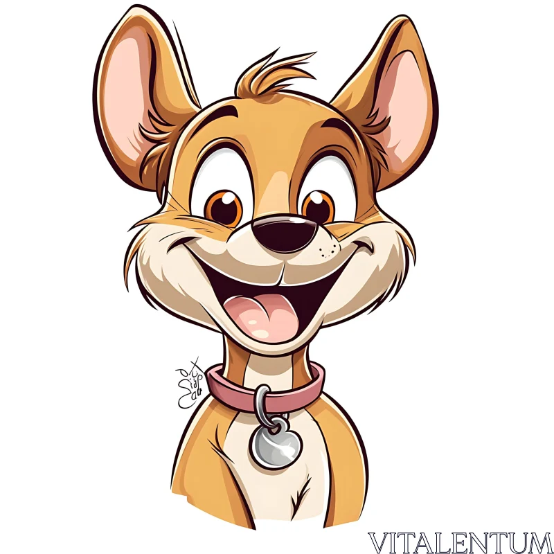 Cute Dog Cartoon with Pink Collar and Joyful Expression