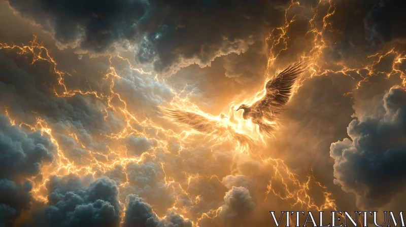 Phoenix in Storm: Golden Lightning Bird