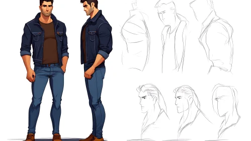 Male Fashion Illustration with Design Sketches