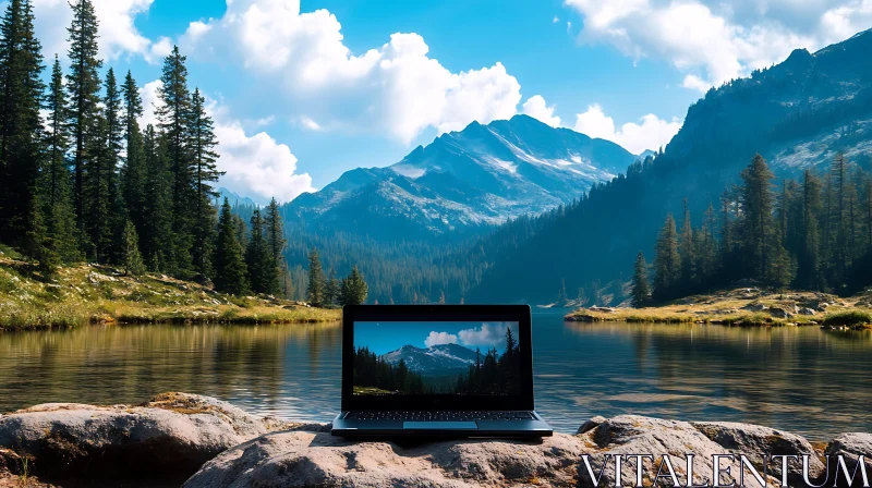 Laptop by Lake: A Tranquil Workspace