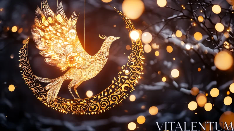 Festive Bird and Bokeh Lights Art