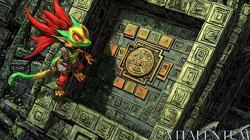 Stylized Creature Amidst Temple Stones