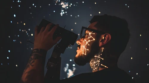 Astronomer Portrait with Celestial Reflections